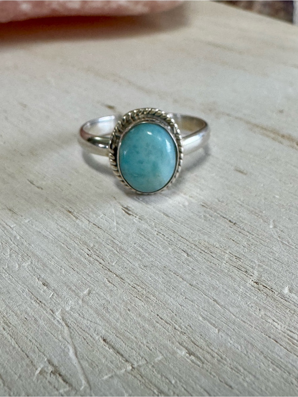 Larimar Sterling Silver Oval Ring - Blue Gemstone - Size 9.75 - 10